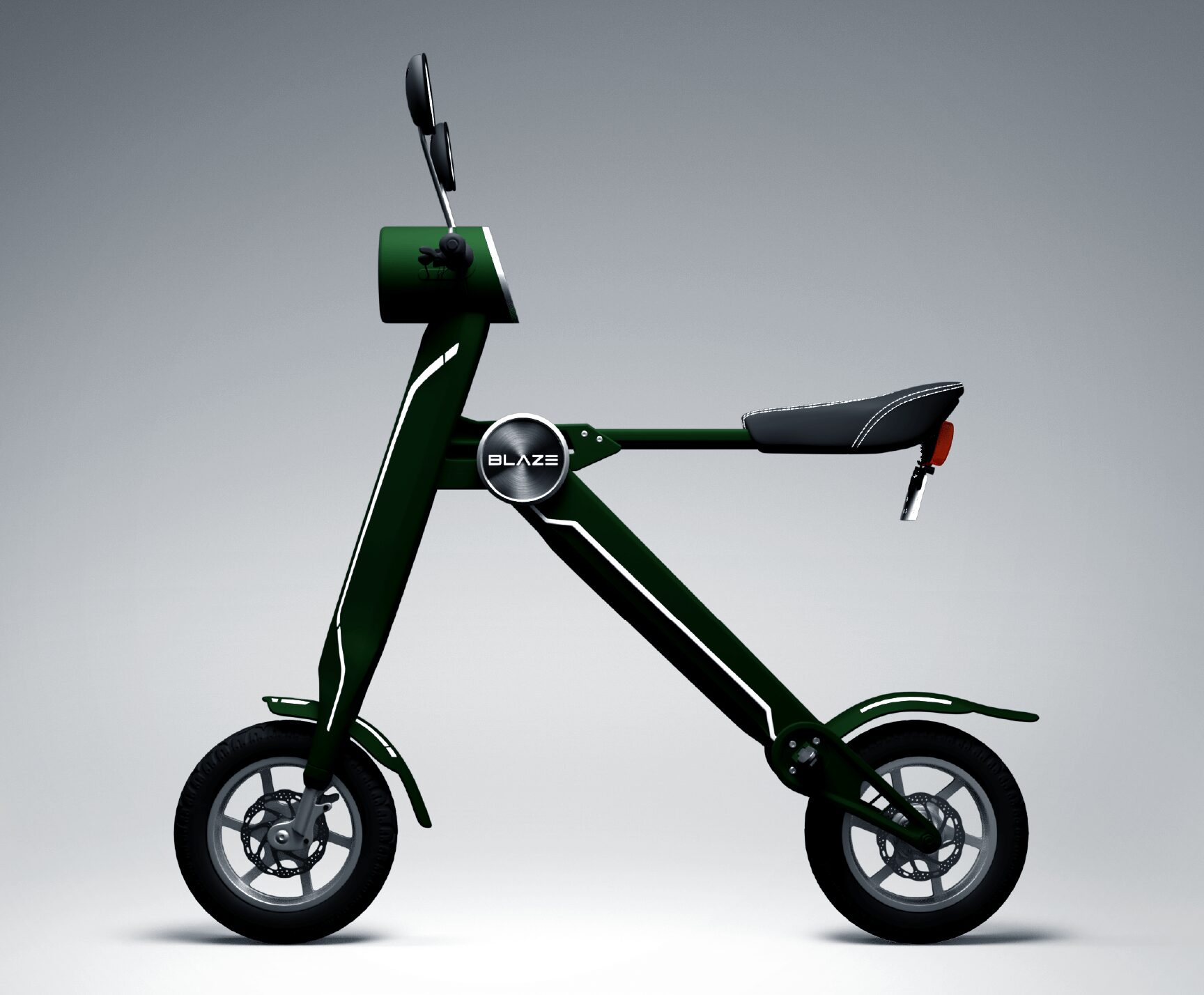 緑色の電動折りたたみバイク