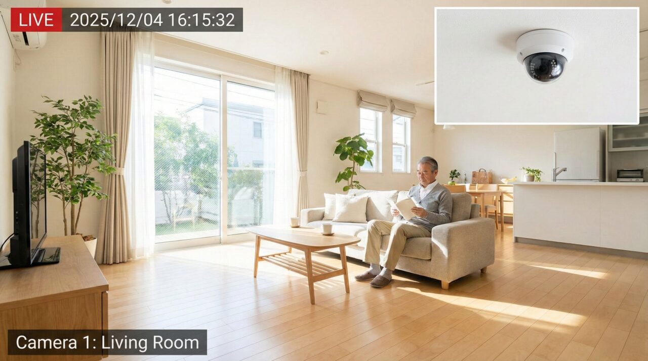 リビングを監視する防犯カメラ映像