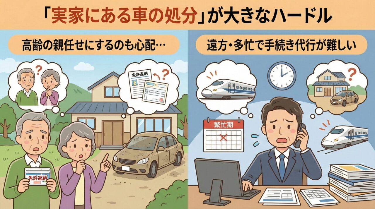 実家の車の処分に困る高齢の両親と多忙な息子