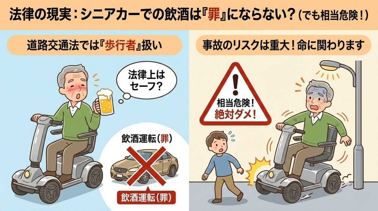 シニアカー飲酒運転に関する注意喚起イラスト