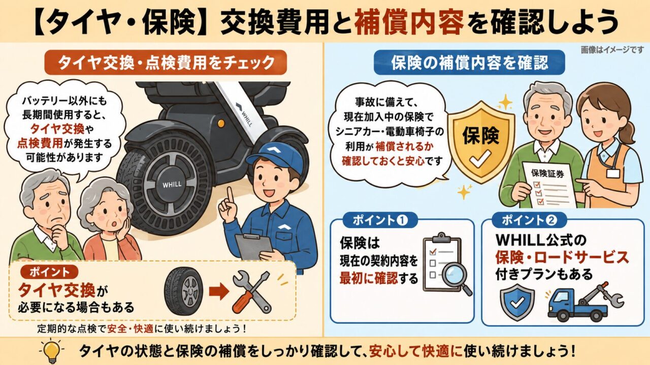 WHILLのタイヤ交換費用や点検費用、保険の補償内容を確認するポイントを解説