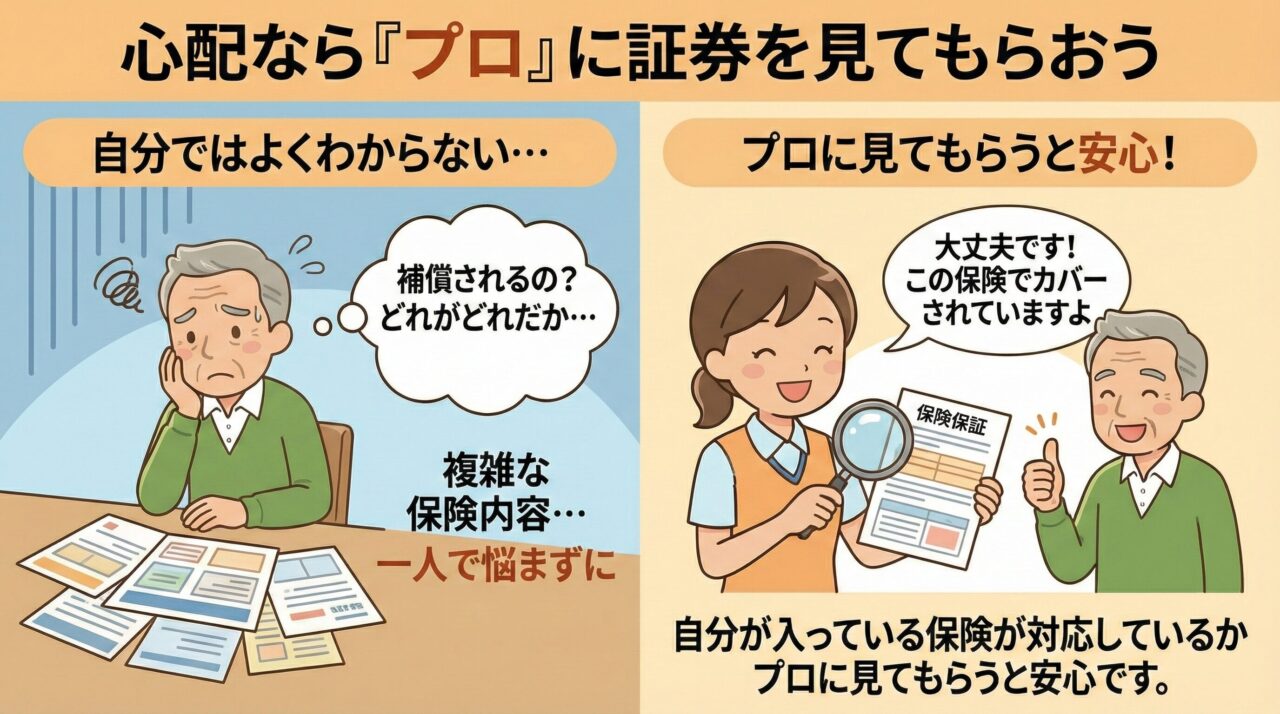 保険の悩みをプロに相談するイラスト