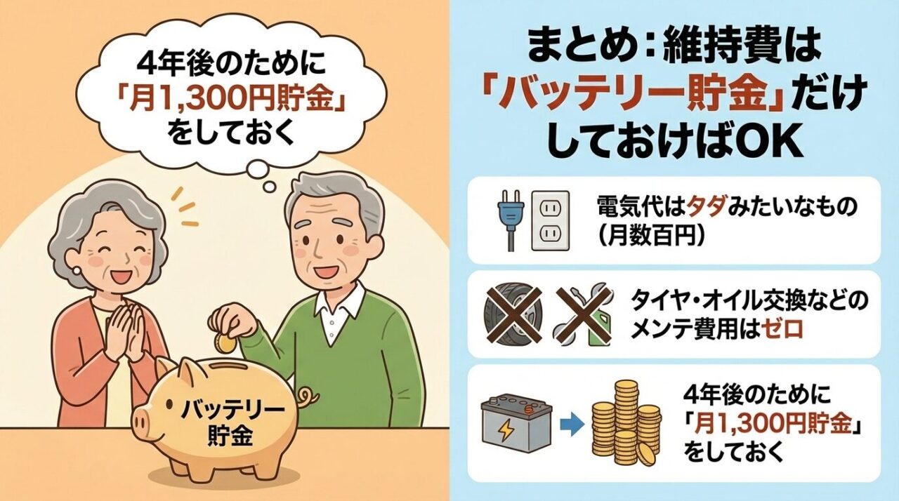 電気自動車の維持費は月1300円の貯金で済むという説明図