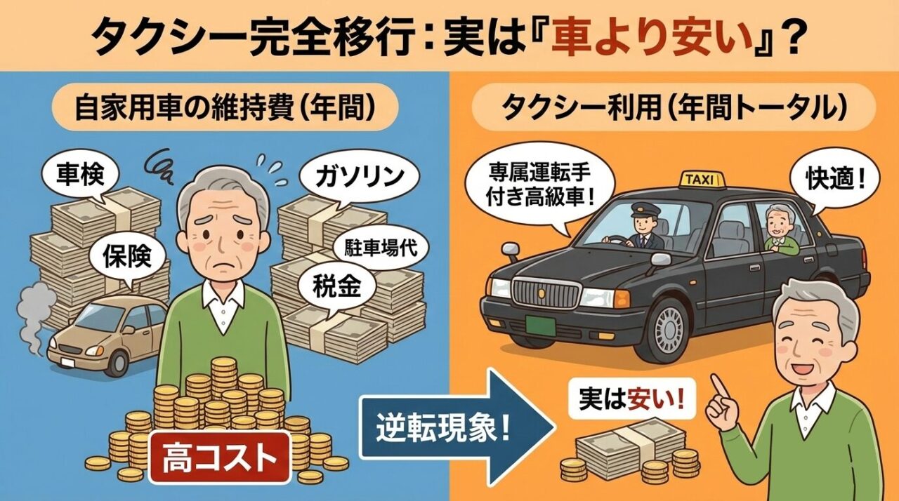 車の維持費とタクシー利用料金の比較図